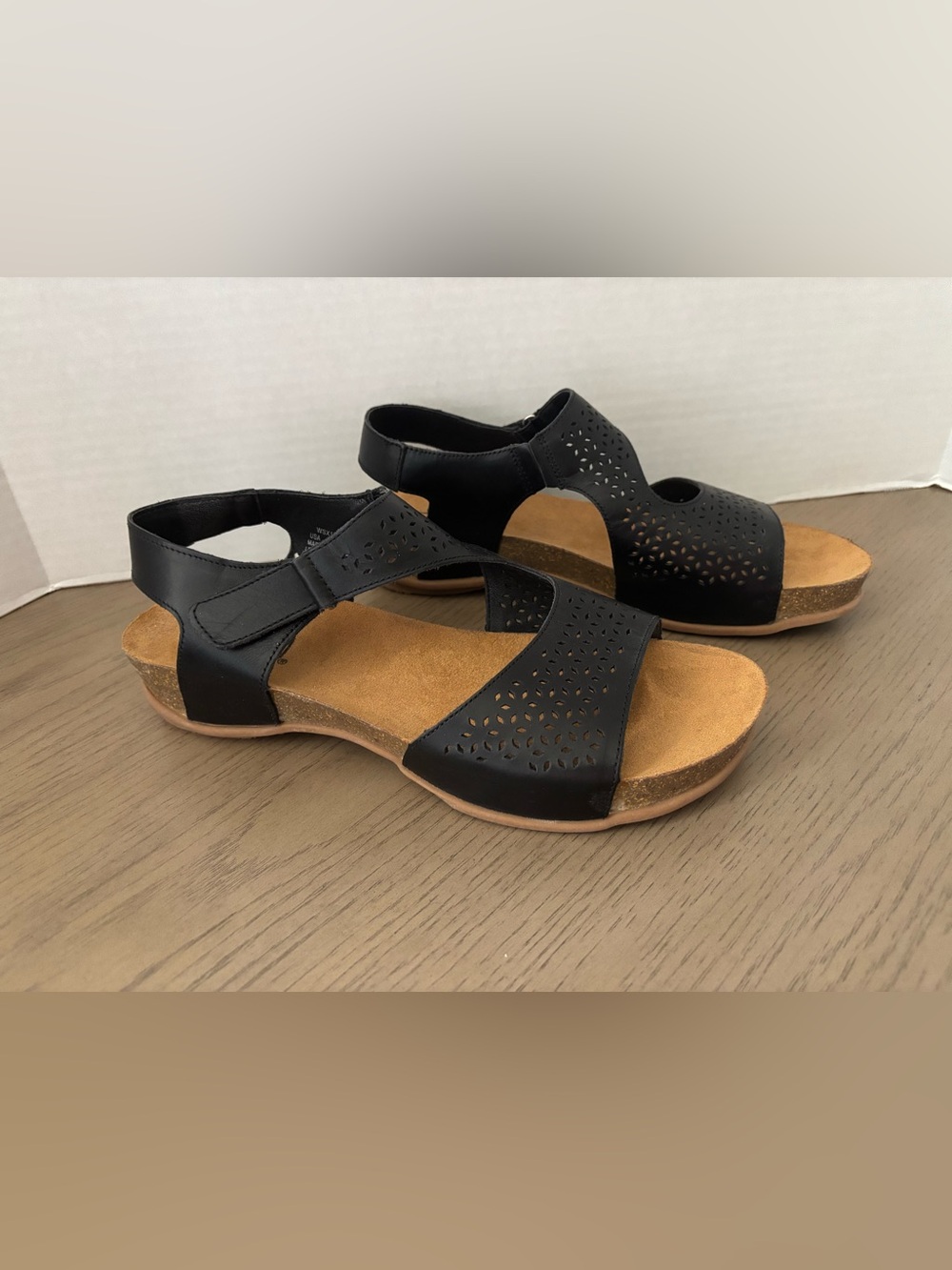 Propét Sandals Womens 12 M Black Phoebe Strappy Leather Wedge Casual WSX103L